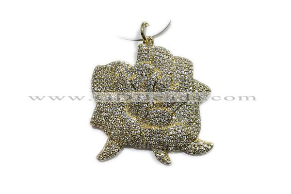 Pend50 30mm copper flower pendant pave zirconia gold plated