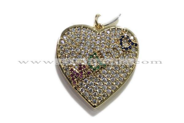 Pend74 26mm copper heart pendant pave zirconia gold plated