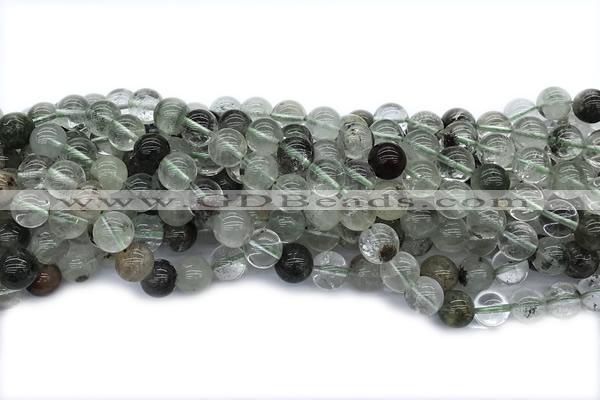 QUAR37 15 inches 10mm round green phantom quartz gemstone beads