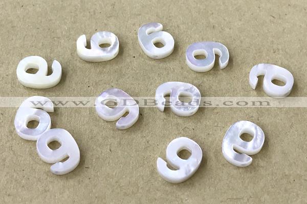 Shel10 8*10mm Natural White Shell Number Pendant