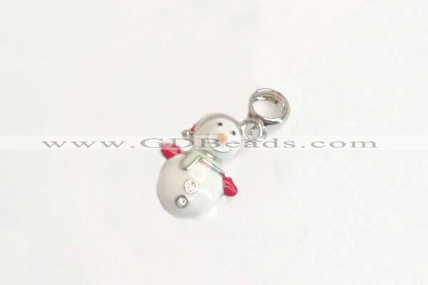 Silv150 11.3*23mm 925 Sterling Silver Snowman Pendant Enamel Plated