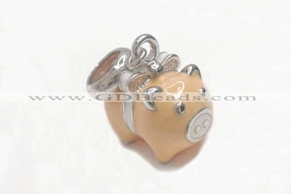 Silv162 12.5*18.5mm 925 Sterling Silver Pig Pendant Enamel Plated