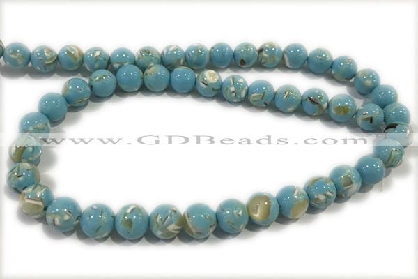 TURQ13 15 inches 8mm round synthetic turquoise with shelled beads