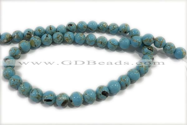 TURQ35 15 inches 12mm round synthetic turquoise with shelled beads